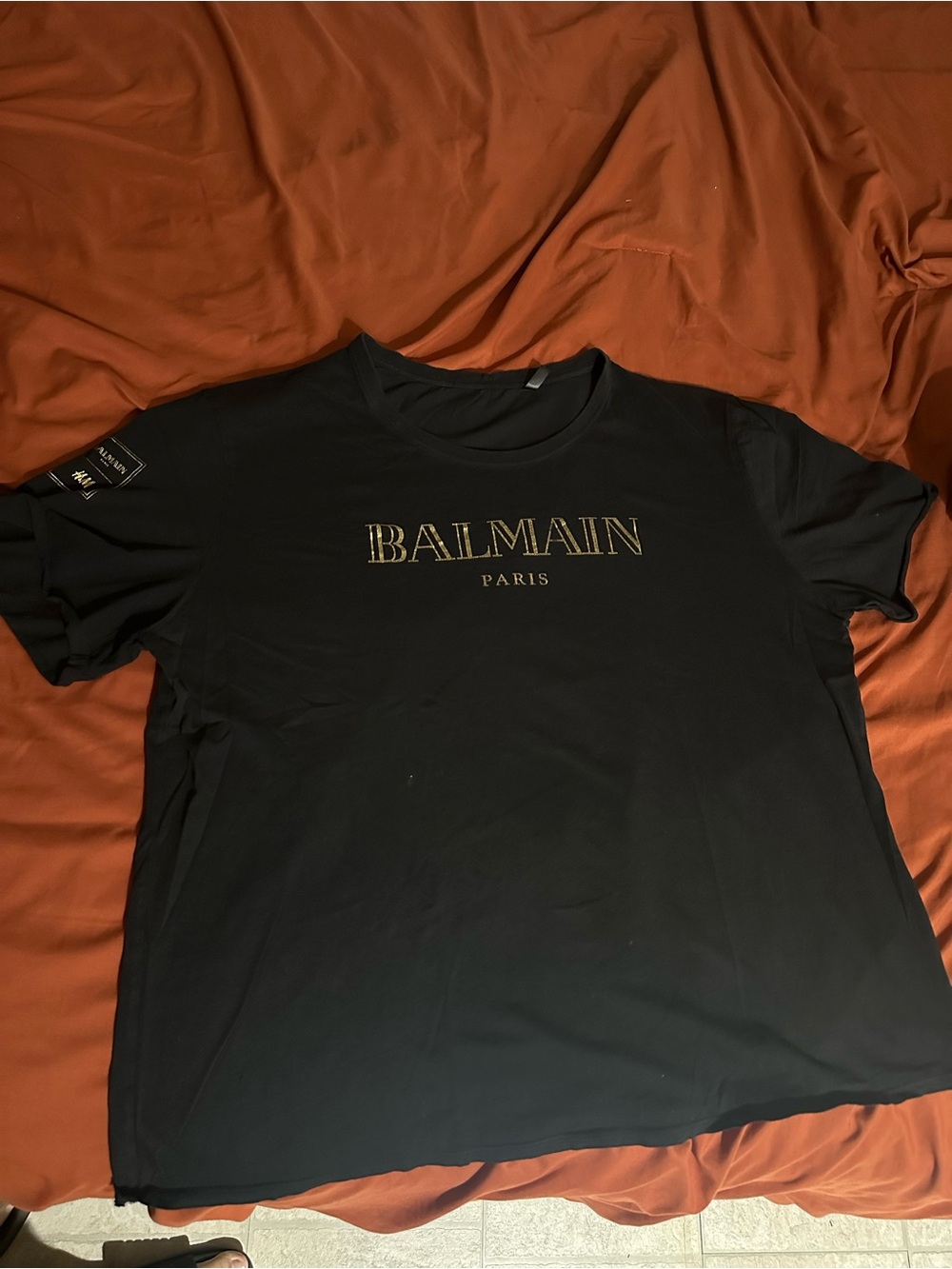 H&M Black Short Sleeve Tee with Gold Logo Print